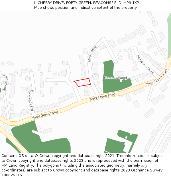 1, CHERRY DRIVE, FORTY GREEN, BEACONSFIELD, HP9 1XP: Location map and indicative extent of plot