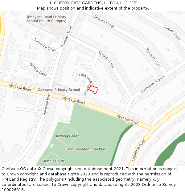 1, CHERRY GATE GARDENS, LUTON, LU1 3FZ: Location map and indicative extent of plot