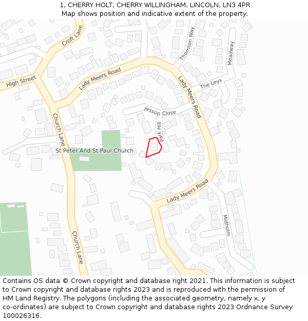 1, CHERRY HOLT, CHERRY WILLINGHAM, LINCOLN, LN3 4PR: Location map and indicative extent of plot
