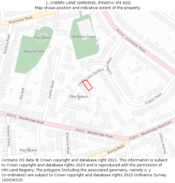 1, CHERRY LANE GARDENS, IPSWICH, IP4 4QQ: Location map and indicative extent of plot