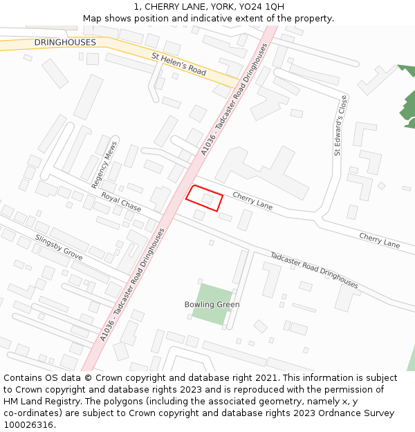 1, CHERRY LANE, YORK, YO24 1QH: Location map and indicative extent of plot
