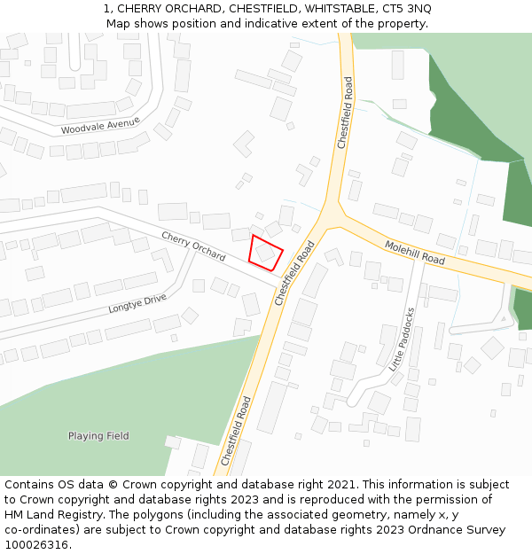 1, CHERRY ORCHARD, CHESTFIELD, WHITSTABLE, CT5 3NQ: Location map and indicative extent of plot