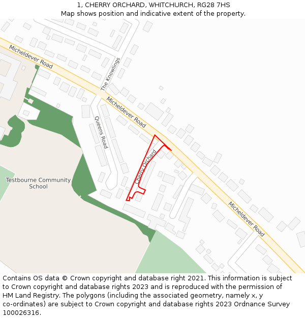 1, CHERRY ORCHARD, WHITCHURCH, RG28 7HS: Location map and indicative extent of plot
