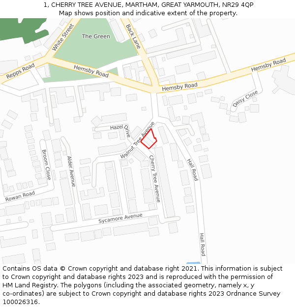 1, CHERRY TREE AVENUE, MARTHAM, GREAT YARMOUTH, NR29 4QP: Location map and indicative extent of plot