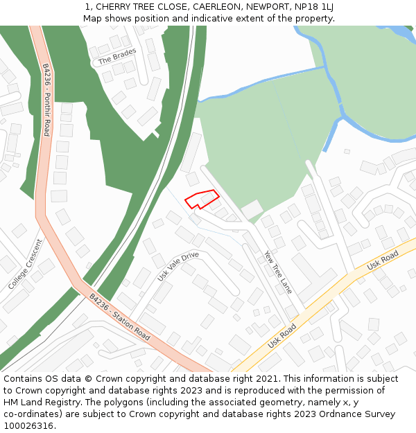 1, CHERRY TREE CLOSE, CAERLEON, NEWPORT, NP18 1LJ: Location map and indicative extent of plot