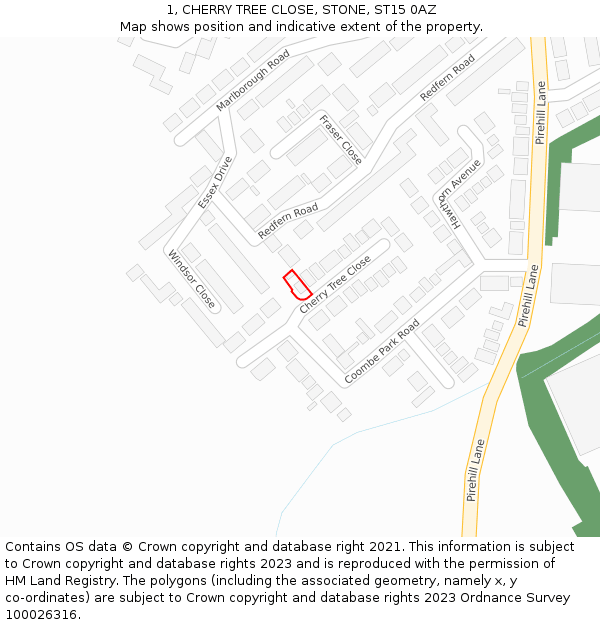 1, CHERRY TREE CLOSE, STONE, ST15 0AZ: Location map and indicative extent of plot