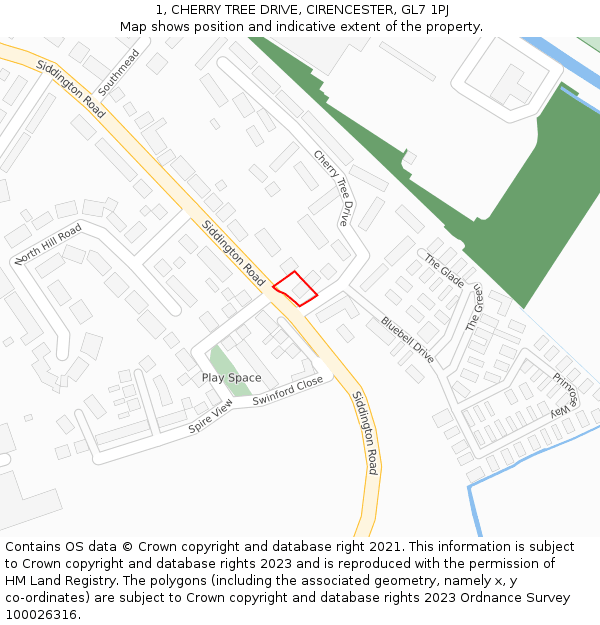 1, CHERRY TREE DRIVE, CIRENCESTER, GL7 1PJ: Location map and indicative extent of plot