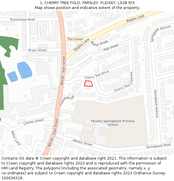 1, CHERRY TREE FOLD, FARSLEY, PUDSEY, LS28 5FX: Location map and indicative extent of plot