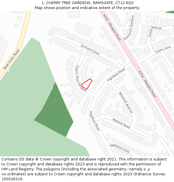 1, CHERRY TREE GARDENS, RAMSGATE, CT12 6QS: Location map and indicative extent of plot