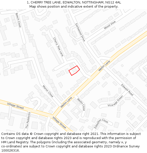 1, CHERRY TREE LANE, EDWALTON, NOTTINGHAM, NG12 4AL: Location map and indicative extent of plot