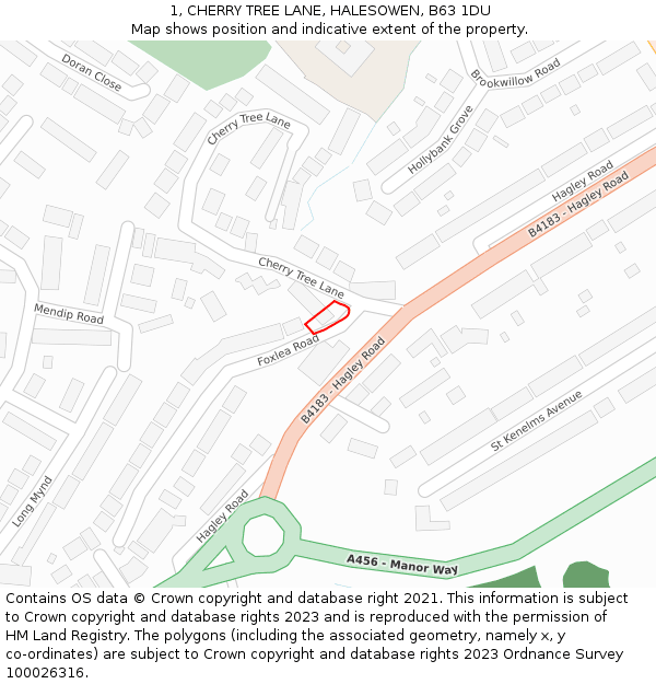 1, CHERRY TREE LANE, HALESOWEN, B63 1DU: Location map and indicative extent of plot