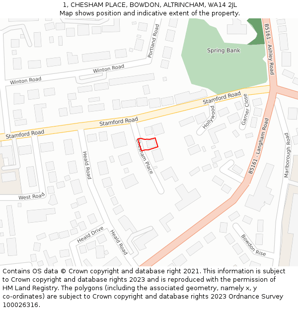 1, CHESHAM PLACE, BOWDON, ALTRINCHAM, WA14 2JL: Location map and indicative extent of plot