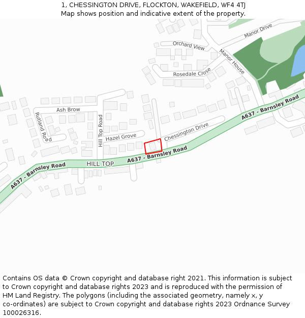 1, CHESSINGTON DRIVE, FLOCKTON, WAKEFIELD, WF4 4TJ: Location map and indicative extent of plot