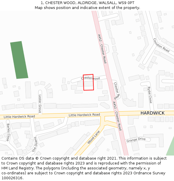 1, CHESTER WOOD, ALDRIDGE, WALSALL, WS9 0PT: Location map and indicative extent of plot