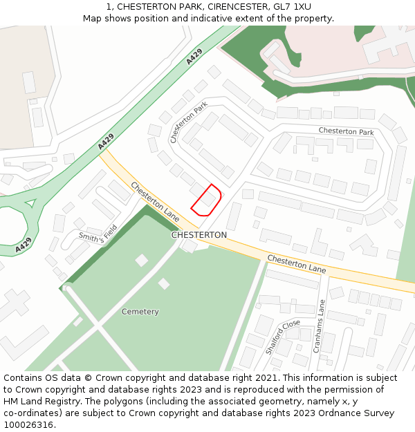 1, CHESTERTON PARK, CIRENCESTER, GL7 1XU: Location map and indicative extent of plot
