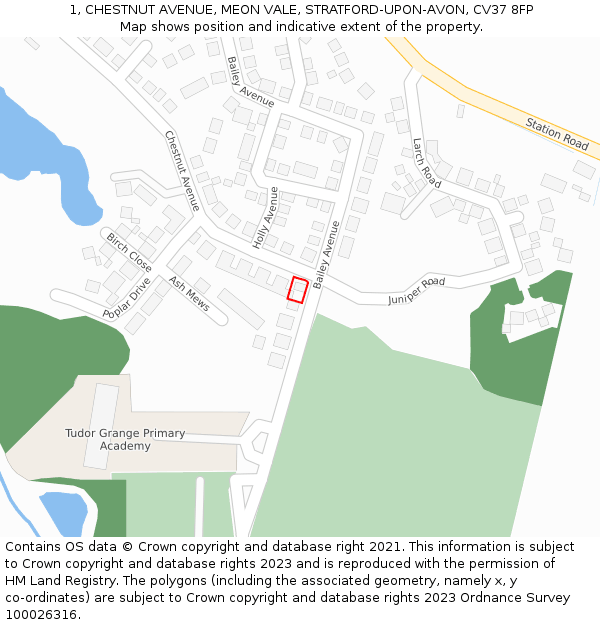 1, CHESTNUT AVENUE, MEON VALE, STRATFORD-UPON-AVON, CV37 8FP: Location map and indicative extent of plot