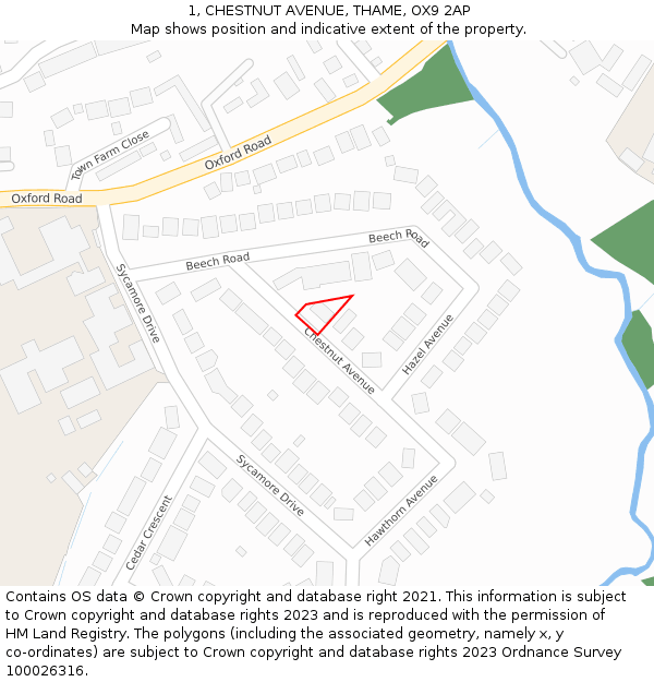 1, CHESTNUT AVENUE, THAME, OX9 2AP: Location map and indicative extent of plot
