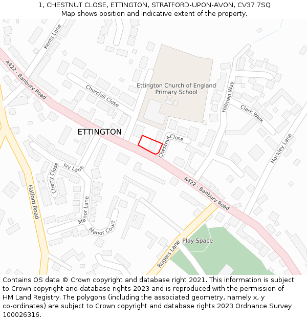 1, CHESTNUT CLOSE, ETTINGTON, STRATFORD-UPON-AVON, CV37 7SQ: Location map and indicative extent of plot