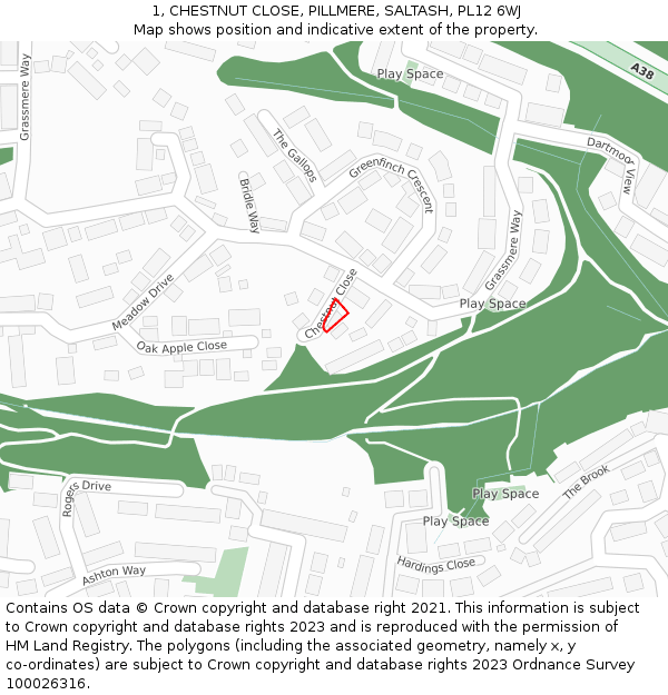 1, CHESTNUT CLOSE, PILLMERE, SALTASH, PL12 6WJ: Location map and indicative extent of plot