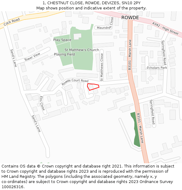 1, CHESTNUT CLOSE, ROWDE, DEVIZES, SN10 2PY: Location map and indicative extent of plot