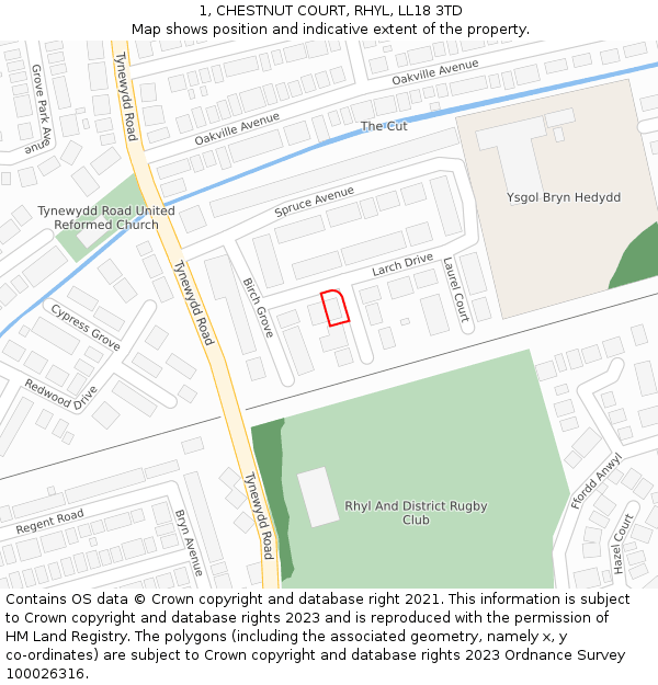 1, CHESTNUT COURT, RHYL, LL18 3TD: Location map and indicative extent of plot