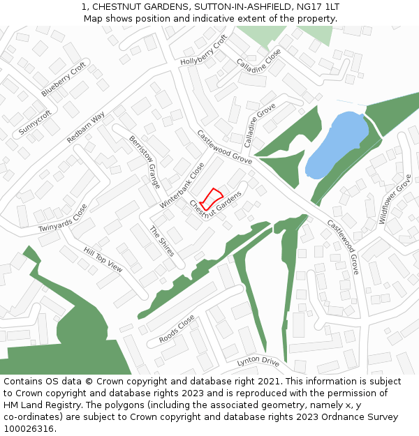1, CHESTNUT GARDENS, SUTTON-IN-ASHFIELD, NG17 1LT: Location map and indicative extent of plot