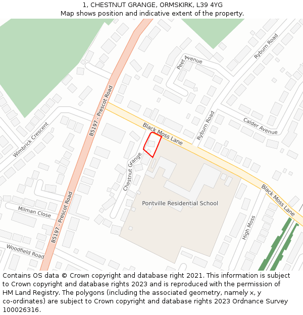 1, CHESTNUT GRANGE, ORMSKIRK, L39 4YG: Location map and indicative extent of plot