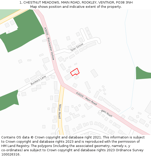1, CHESTNUT MEADOWS, MAIN ROAD, ROOKLEY, VENTNOR, PO38 3NH: Location map and indicative extent of plot