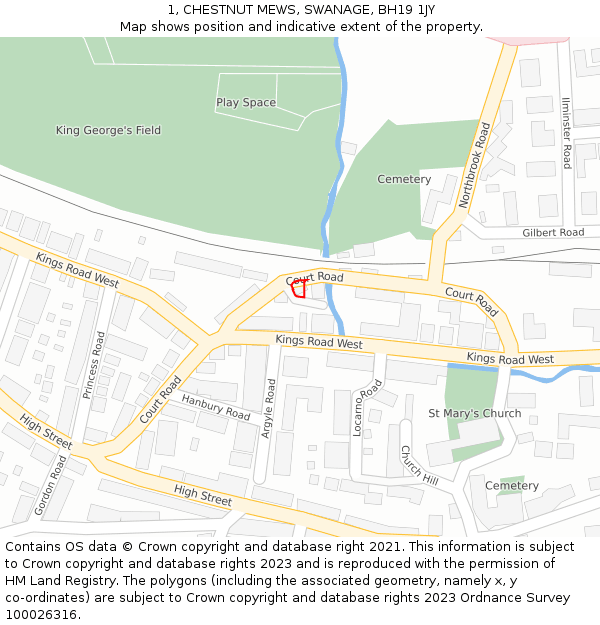 1, CHESTNUT MEWS, SWANAGE, BH19 1JY: Location map and indicative extent of plot