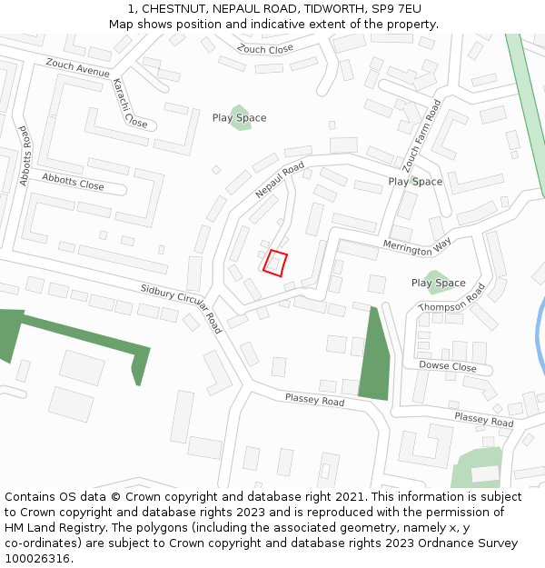 1, CHESTNUT, NEPAUL ROAD, TIDWORTH, SP9 7EU: Location map and indicative extent of plot