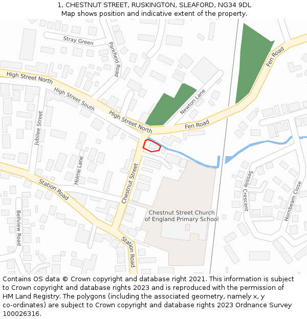 1, CHESTNUT STREET, RUSKINGTON, SLEAFORD, NG34 9DL: Location map and indicative extent of plot