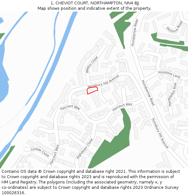 1, CHEVIOT COURT, NORTHAMPTON, NN4 8JJ: Location map and indicative extent of plot