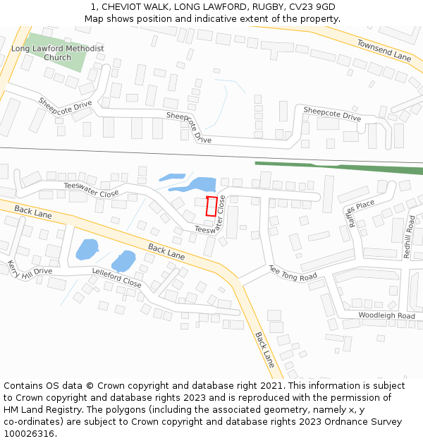 1, CHEVIOT WALK, LONG LAWFORD, RUGBY, CV23 9GD: Location map and indicative extent of plot
