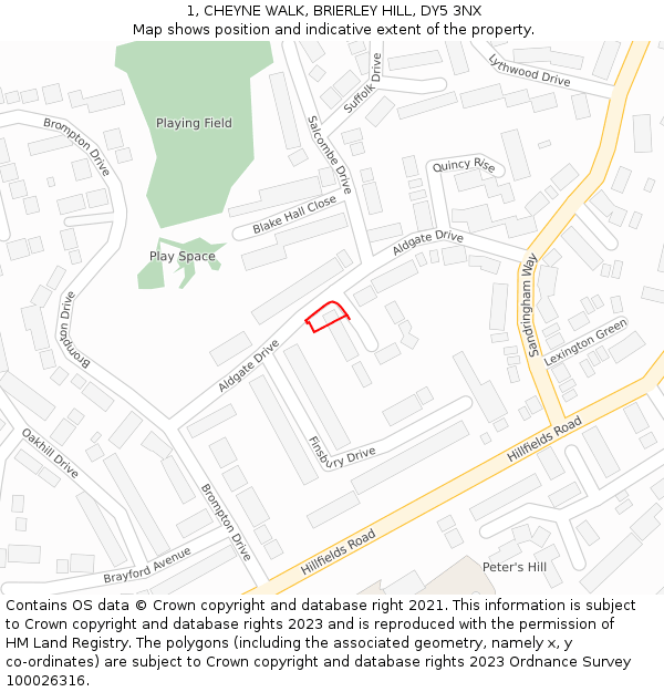 1, CHEYNE WALK, BRIERLEY HILL, DY5 3NX: Location map and indicative extent of plot