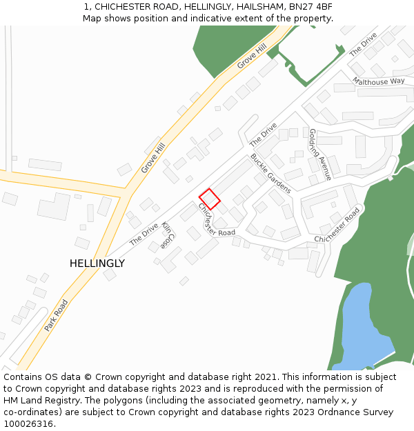 1, CHICHESTER ROAD, HELLINGLY, HAILSHAM, BN27 4BF: Location map and indicative extent of plot