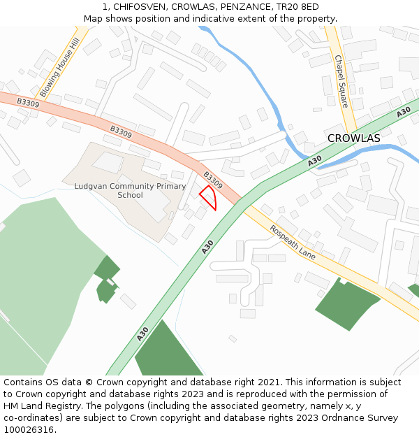 1, CHIFOSVEN, CROWLAS, PENZANCE, TR20 8ED: Location map and indicative extent of plot