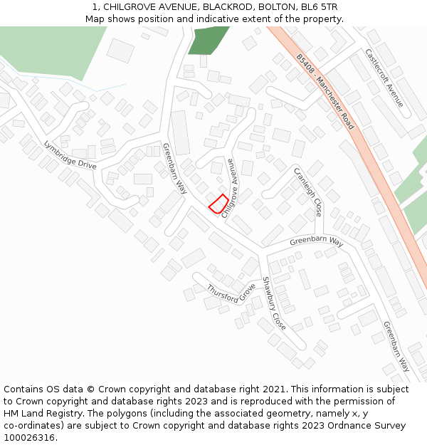 1, CHILGROVE AVENUE, BLACKROD, BOLTON, BL6 5TR: Location map and indicative extent of plot