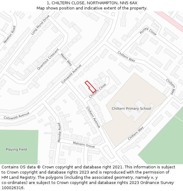 1, CHILTERN CLOSE, NORTHAMPTON, NN5 6AX: Location map and indicative extent of plot