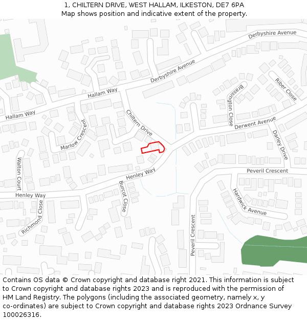 1, CHILTERN DRIVE, WEST HALLAM, ILKESTON, DE7 6PA: Location map and indicative extent of plot