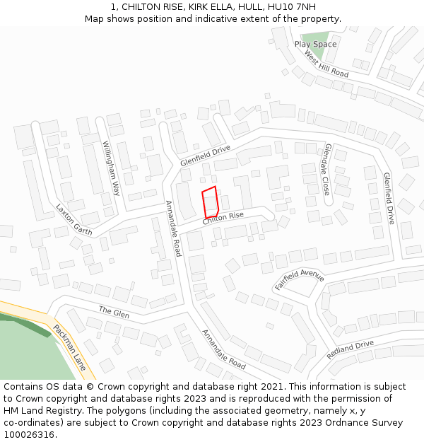 1, CHILTON RISE, KIRK ELLA, HULL, HU10 7NH: Location map and indicative extent of plot