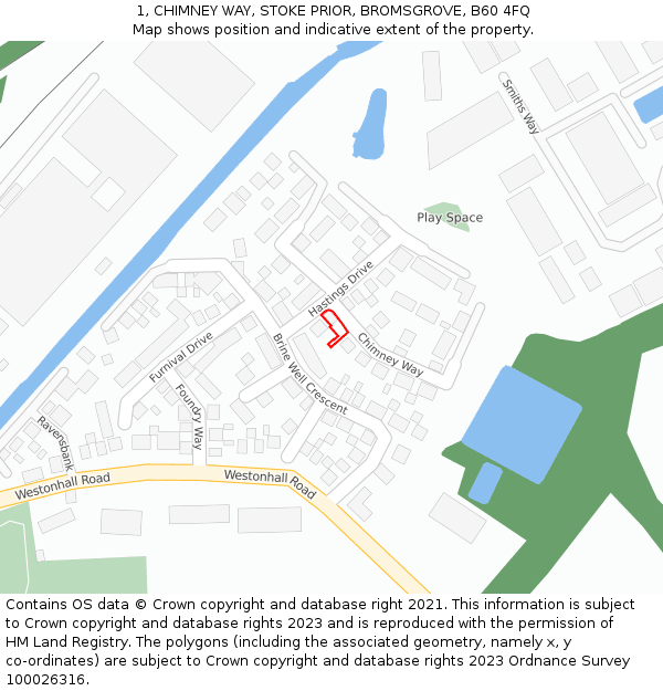1, CHIMNEY WAY, STOKE PRIOR, BROMSGROVE, B60 4FQ: Location map and indicative extent of plot