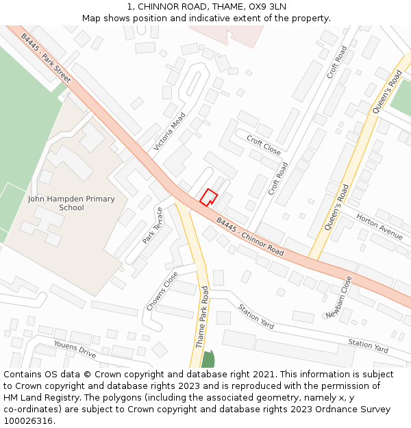 1, CHINNOR ROAD, THAME, OX9 3LN: Location map and indicative extent of plot