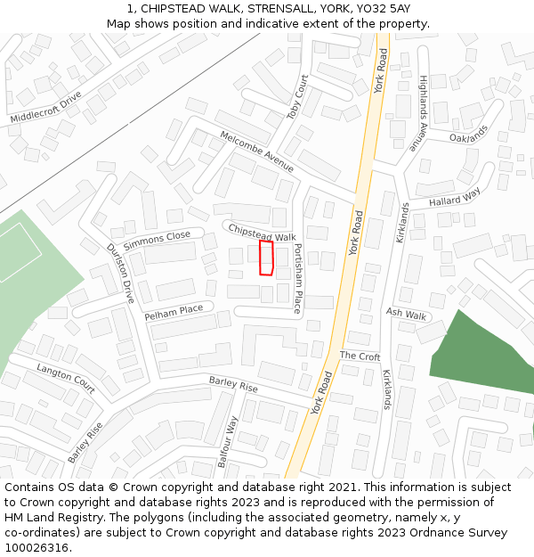 1, CHIPSTEAD WALK, STRENSALL, YORK, YO32 5AY: Location map and indicative extent of plot