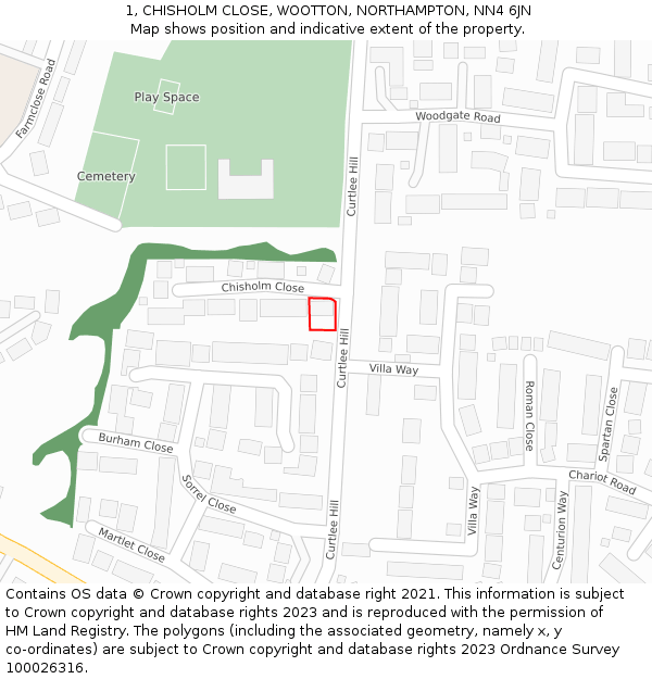 1, CHISHOLM CLOSE, WOOTTON, NORTHAMPTON, NN4 6JN: Location map and indicative extent of plot