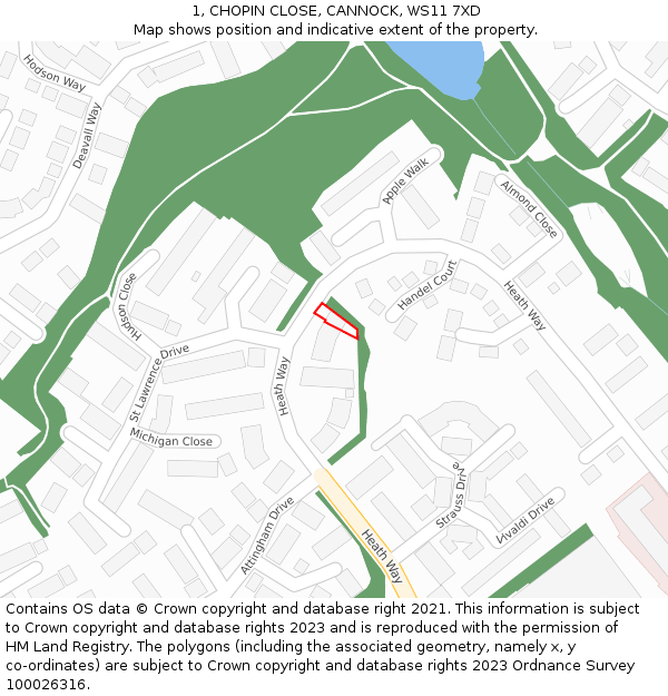 1, CHOPIN CLOSE, CANNOCK, WS11 7XD: Location map and indicative extent of plot