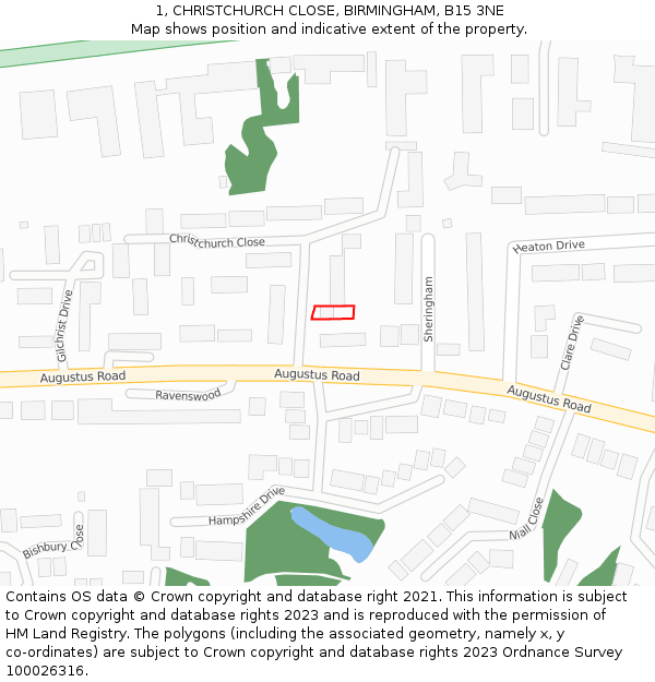 1, CHRISTCHURCH CLOSE, BIRMINGHAM, B15 3NE: Location map and indicative extent of plot