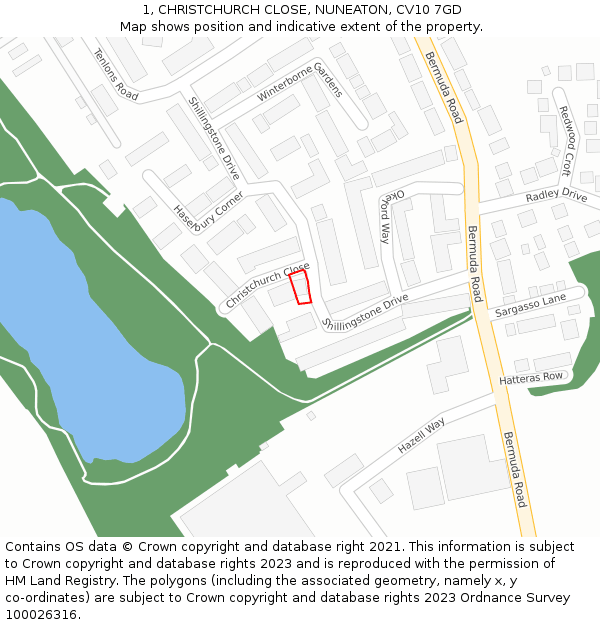 1, CHRISTCHURCH CLOSE, NUNEATON, CV10 7GD: Location map and indicative extent of plot