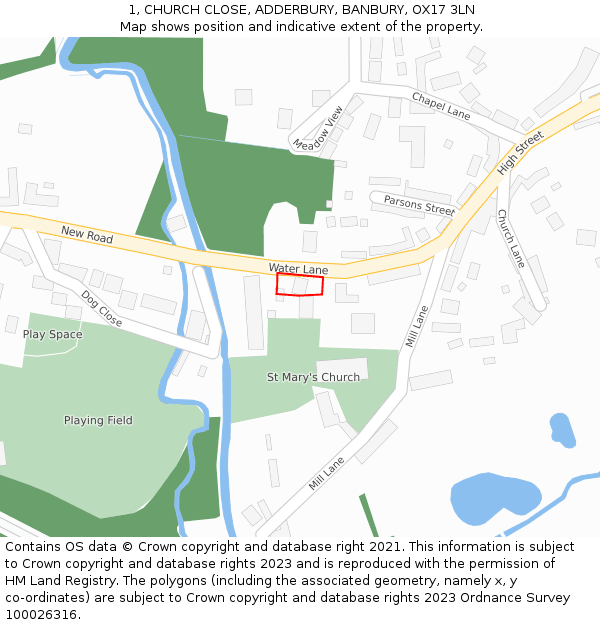 1, CHURCH CLOSE, ADDERBURY, BANBURY, OX17 3LN: Location map and indicative extent of plot