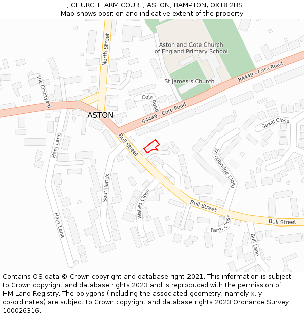 1, CHURCH FARM COURT, ASTON, BAMPTON, OX18 2BS: Location map and indicative extent of plot