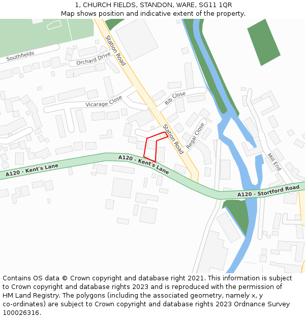 1, CHURCH FIELDS, STANDON, WARE, SG11 1QR: Location map and indicative extent of plot